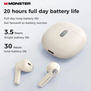 Monster N-lite 207 Bluetooth 5.4 Earphones Wireless Headphone with Mic Waterproof Touch Control Earbuds IPX5 ENC Noise Reduction